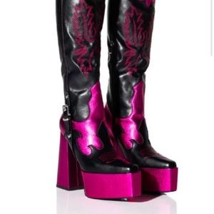 AZALEA WANG LILIANA CHUNKY WESTERN PLATFORM BOOT IN PINK
